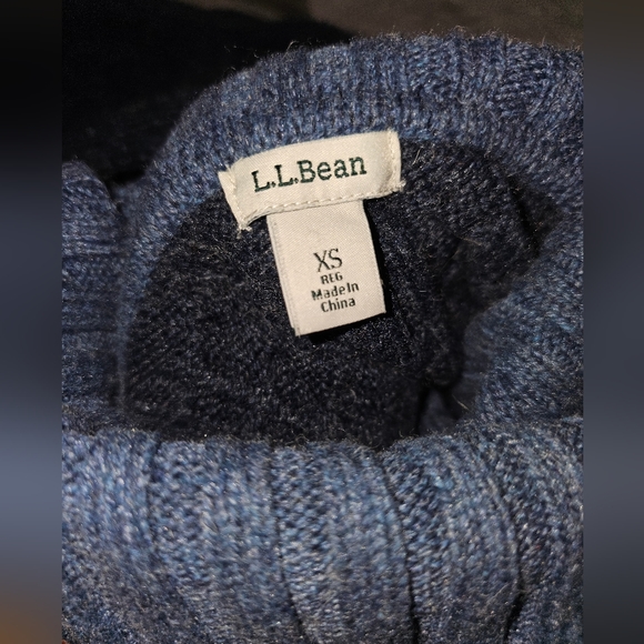 L.L. Bean Wool Turtleneck Sweater Asymmetrical Blue Teal - Picture 2 of 10